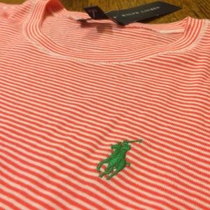 NWT! Ralph Lauren Classic Coral/White Striped Tee